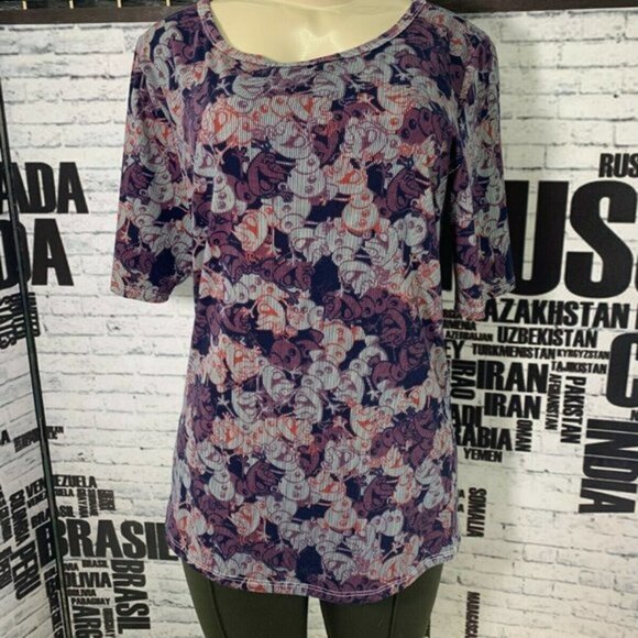 LulaRoe XL Purple Critter Print Crew Neck Short Sleeve Top - Picture 1 of 6